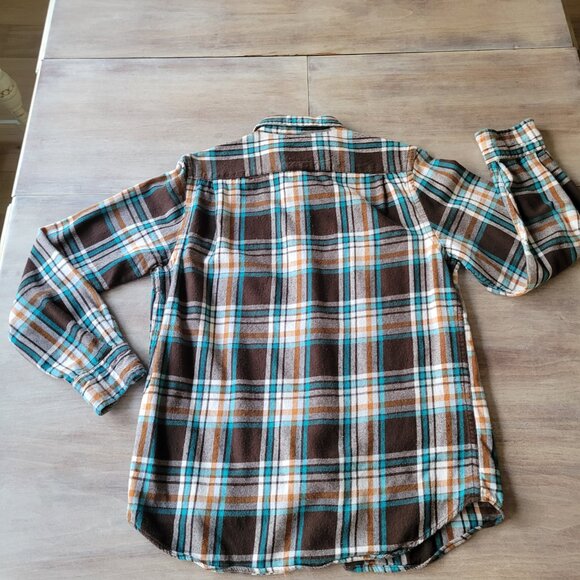 Old Navy Vintage Flannel Shirt Men’s Blue Brown Plaid Button Up Cotton Small - Picture 2 of 7